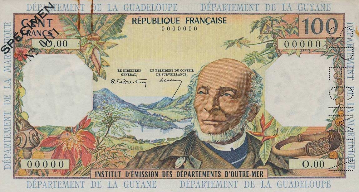 Front of French Antilles p10s: 100 Francs from 1964
