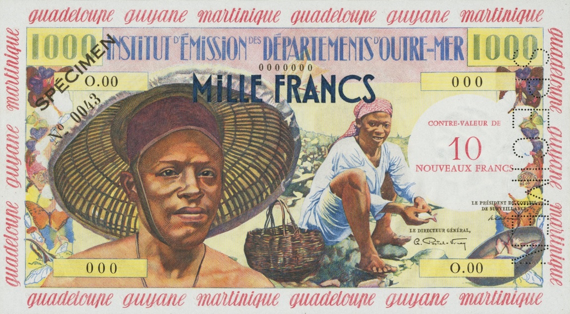 Front of French Antilles p2s: 10 Nouveaux Francs from 1961
