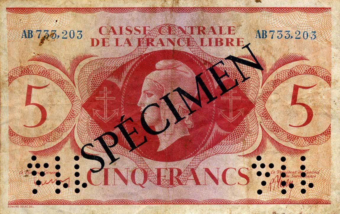 Front of French Equatorial Africa p10s: 5 Francs from 1941