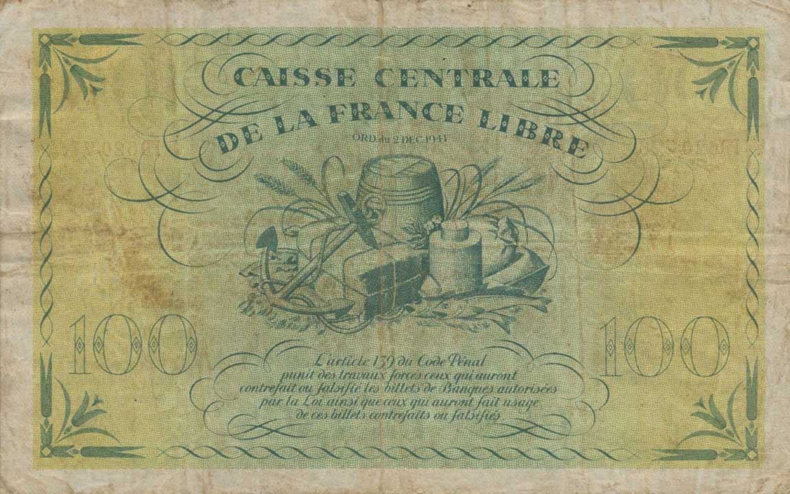 Back of French Equatorial Africa p13a: 100 Francs from 1941