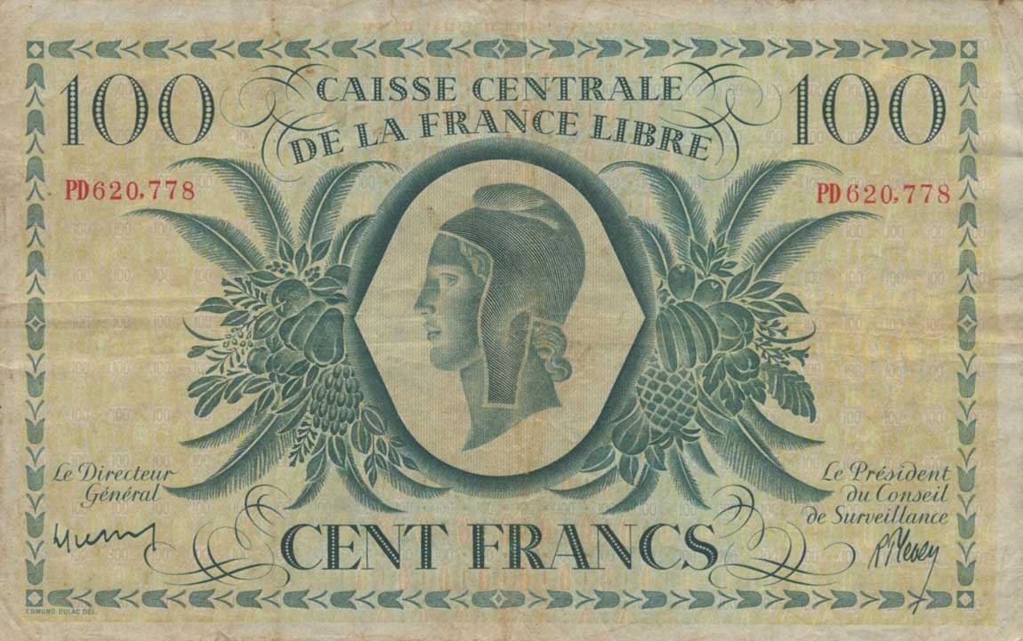 Front of French Equatorial Africa p13a: 100 Francs from 1941