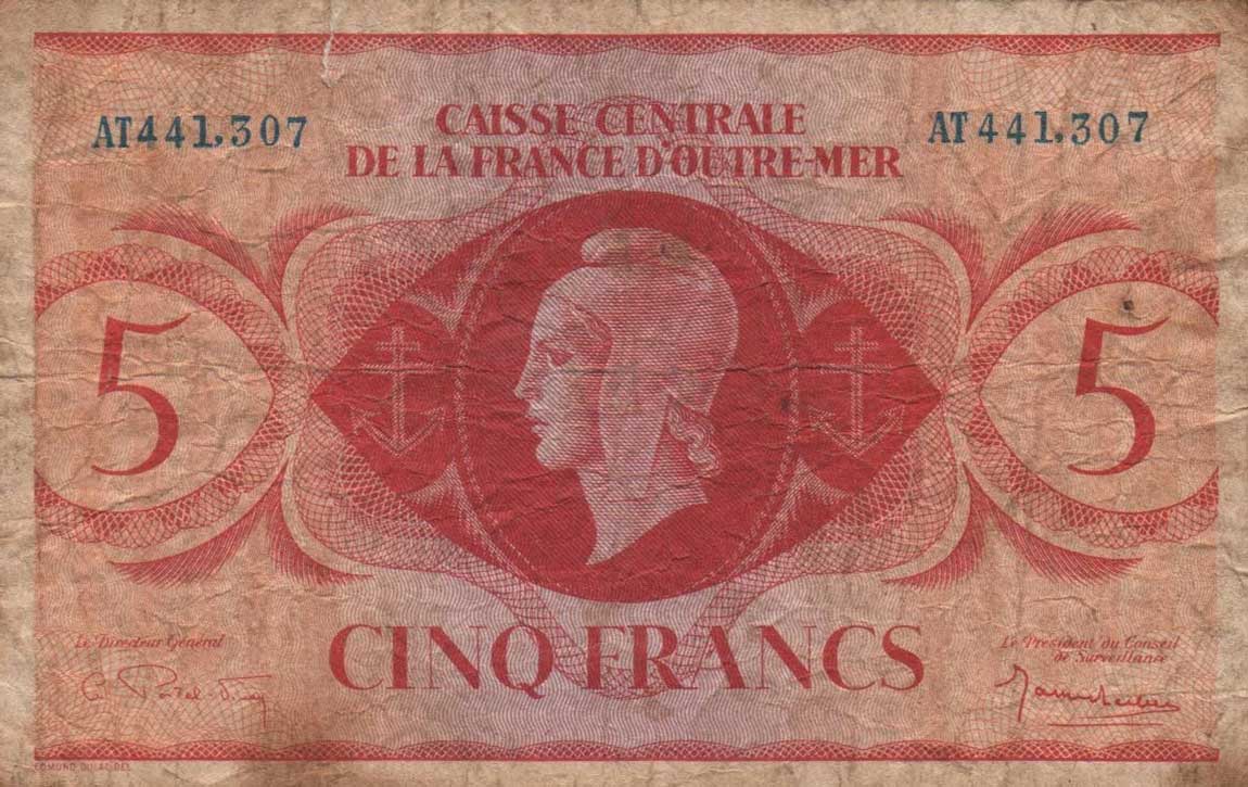 Front of French Equatorial Africa p15b: 5 Francs from 1944