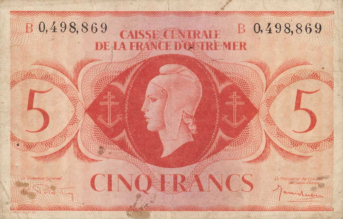 Front of French Equatorial Africa p15e: 5 Francs from 1944