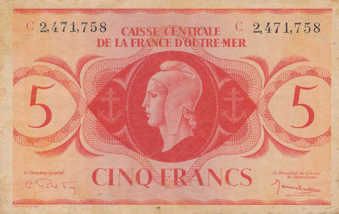 Front of French Equatorial Africa p15f: 5 Francs from 1944