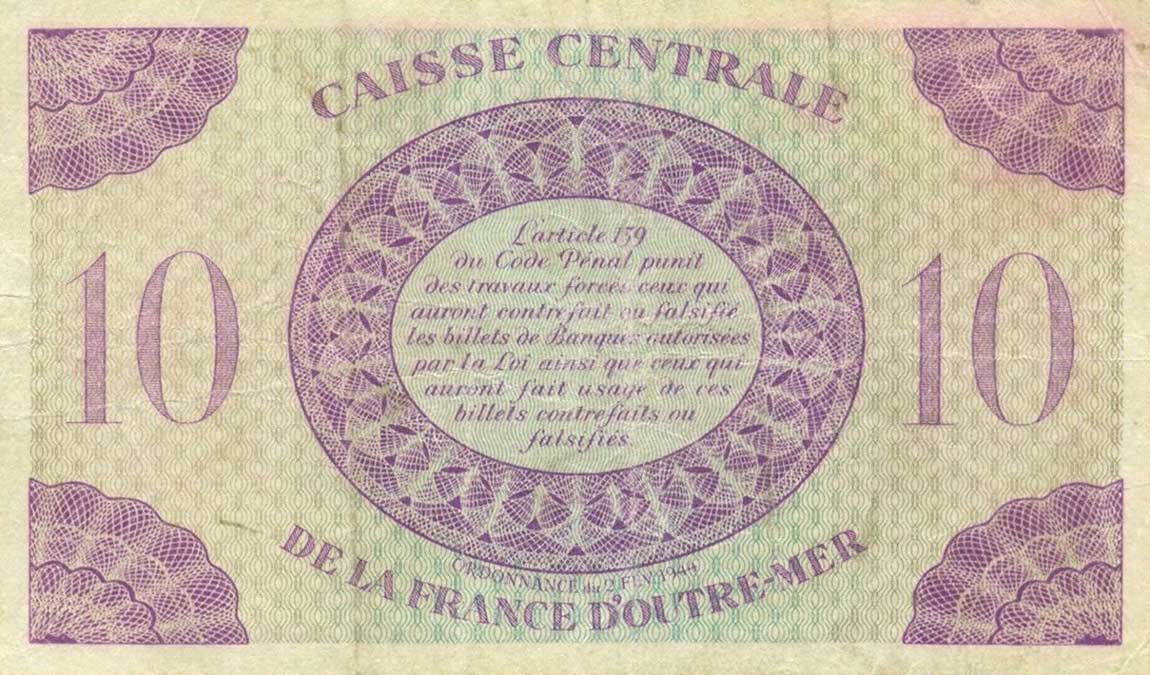 Back of French Equatorial Africa p16c: 10 Francs from 1944