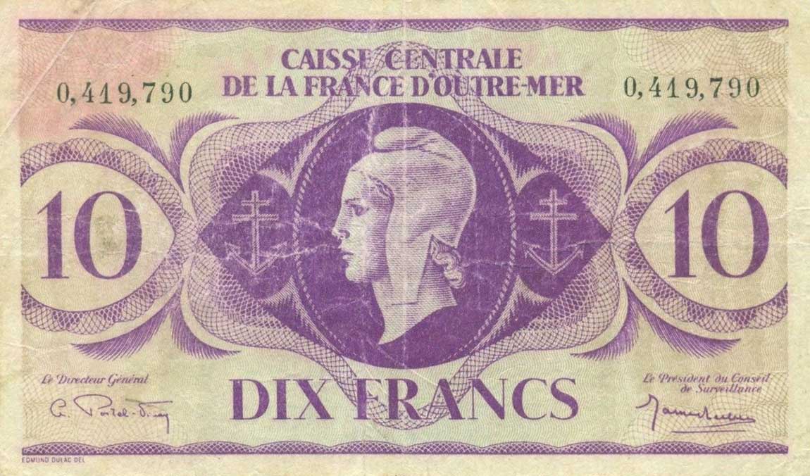 Front of French Equatorial Africa p16c: 10 Francs from 1944