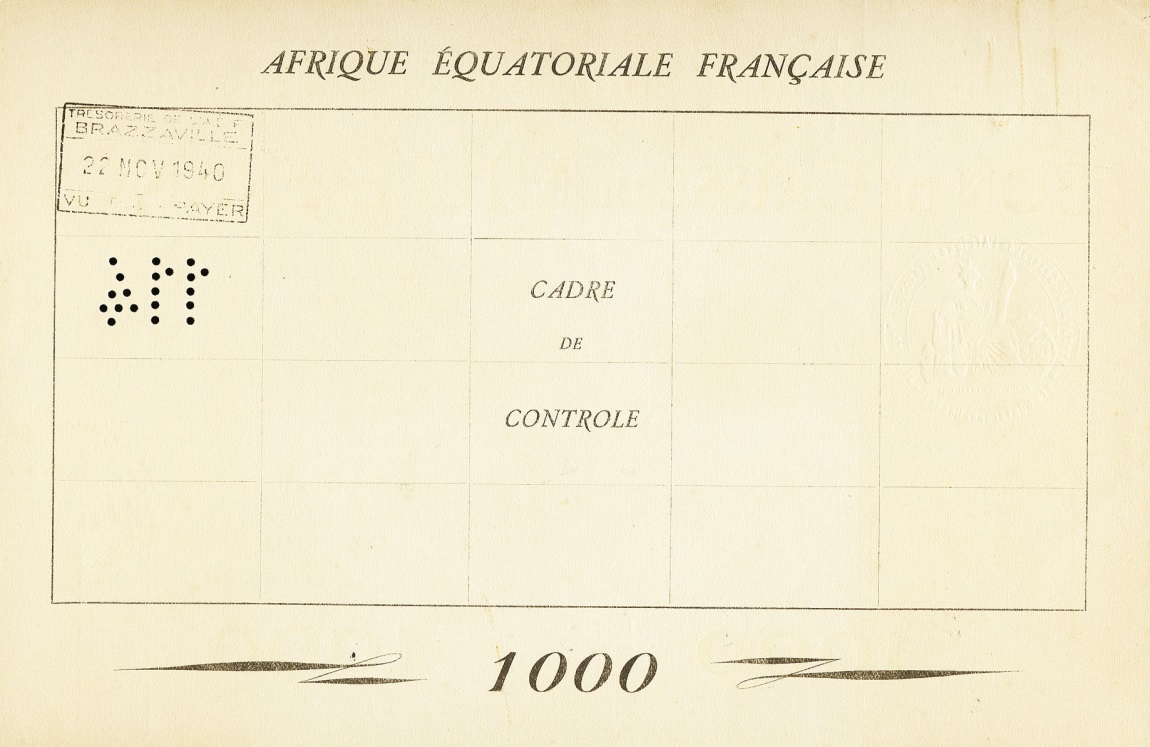 Back of French Equatorial Africa p4: 1000 Francs from 1940