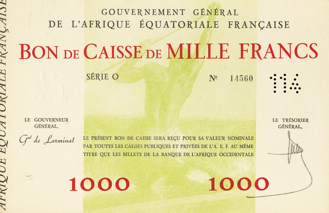 Front of French Equatorial Africa p4: 1000 Francs from 1940