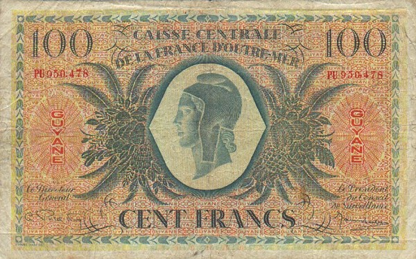 Front of French Guiana p17a: 100 Francs from 1944