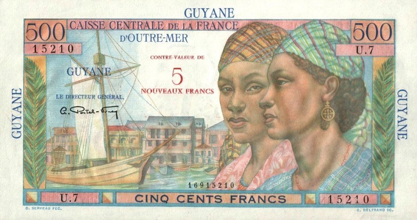 Front of French Guiana p30: 5 Nouveaux Francs from 1961