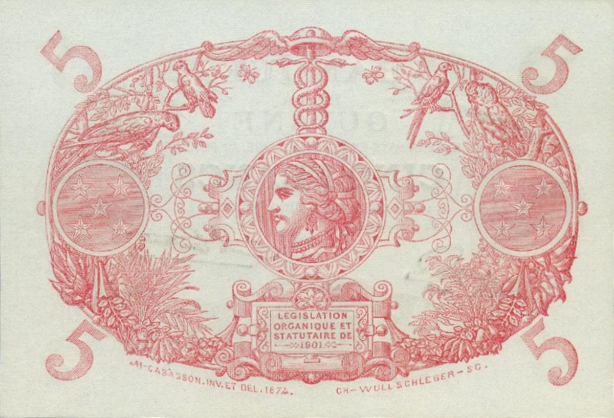Back of French Guiana p1e: 5 Francs from 1947