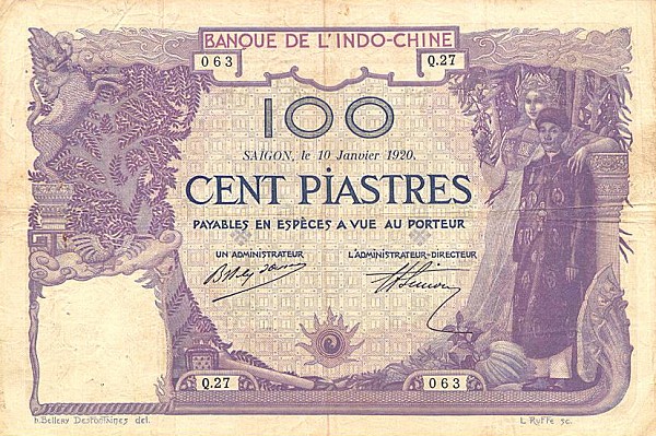 Front of French Indo-China p42: 100 Piastres from 1920