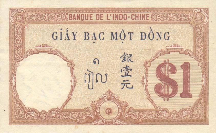 Back of French Indo-China p48a: 1 Piastre from 1921