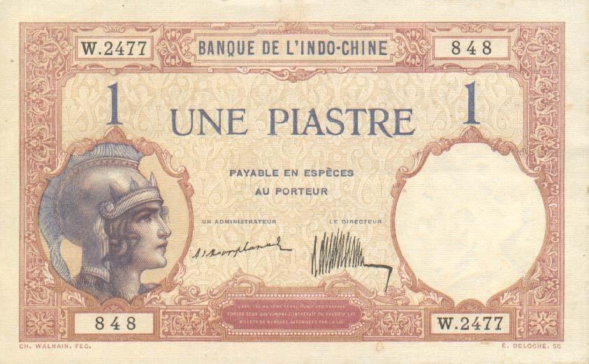 Front of French Indo-China p48a: 1 Piastre from 1921