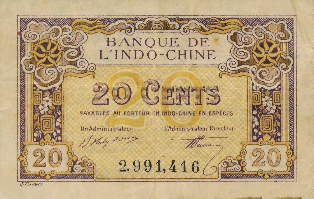 Front of French Indo-China p45a: 20 Cents from 1919