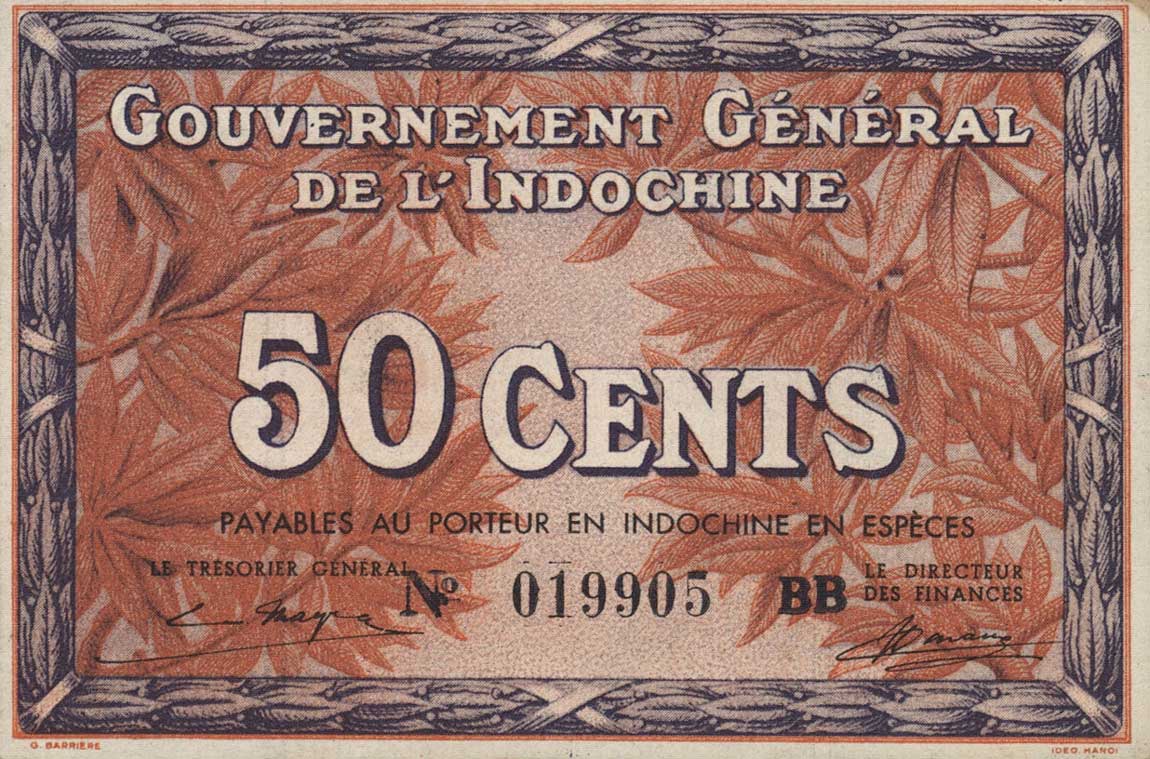 Front of French Indo-China p87c: 50 Cents from 1939