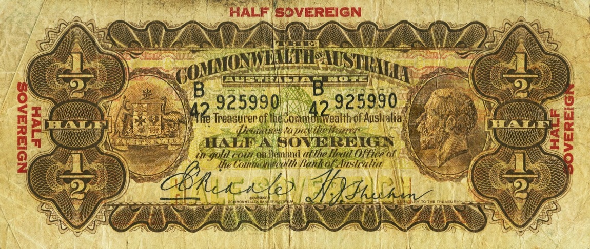 Front of Australia p15d: 0.5 Sovereign from 1933
