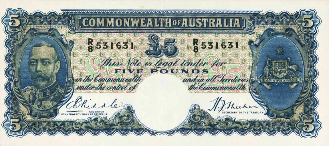 Front of Australia p23a: 5 Pounds from 1933