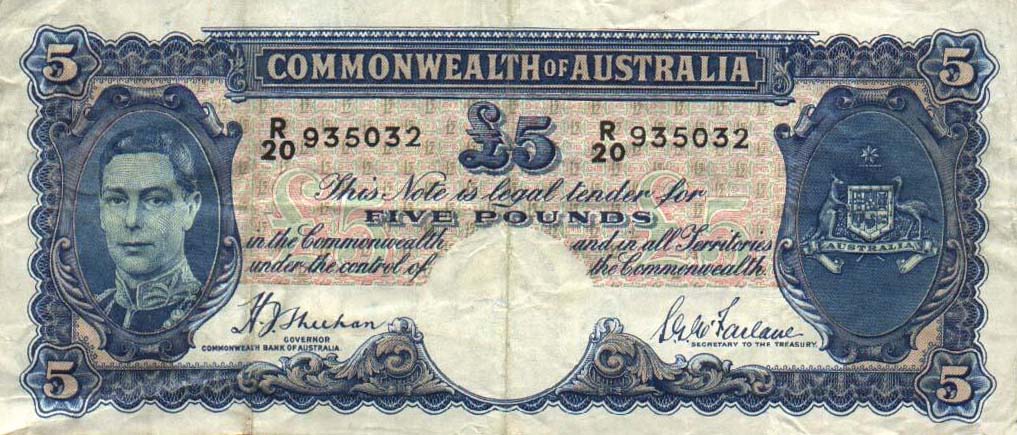 Front of Australia p27a: 5 Pounds from 1939