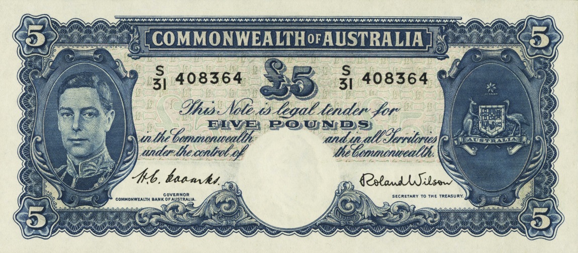 Front of Australia p27d: 5 Pounds from 1952