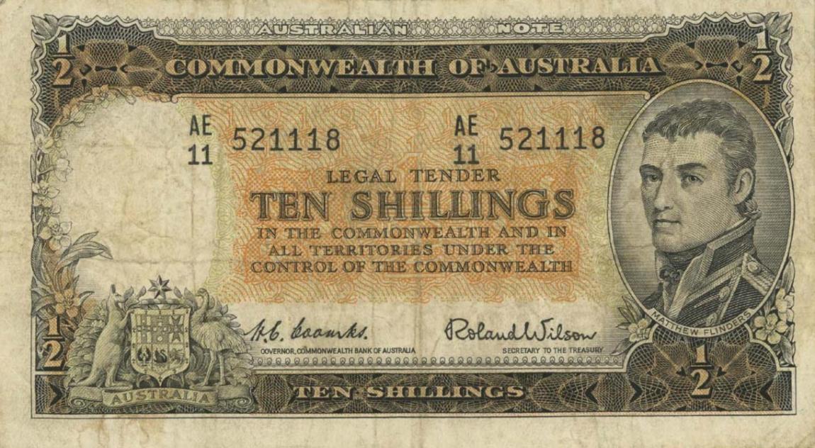 Front of Australia p29a: 10 Shillings from 1954