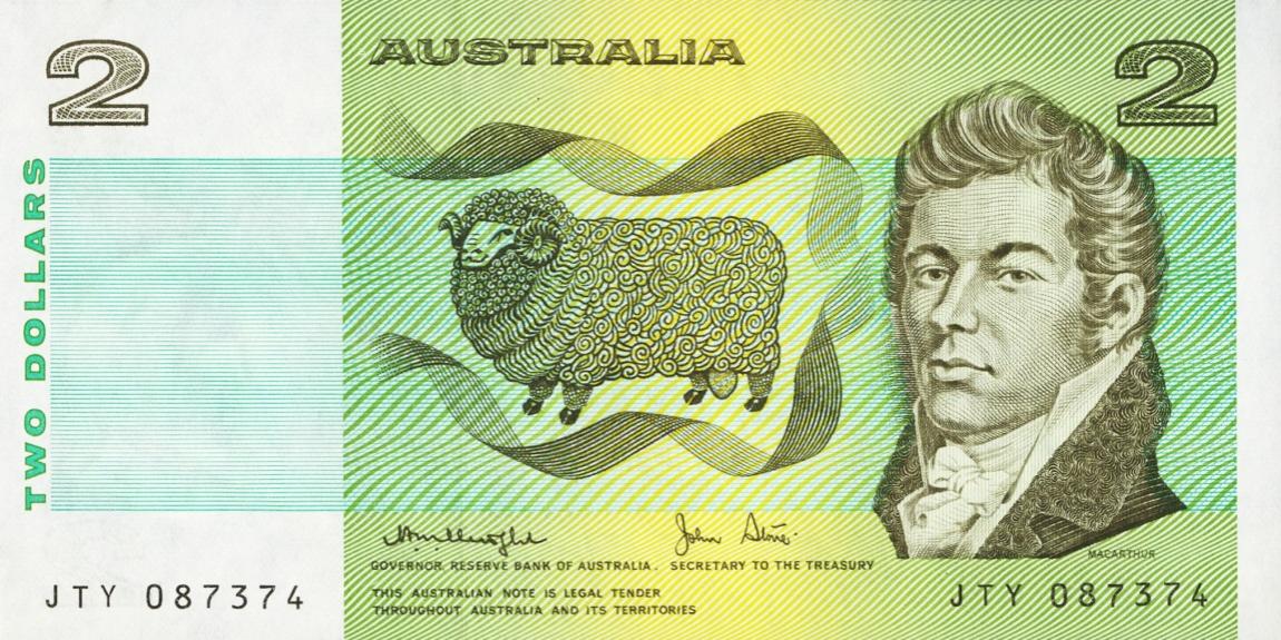 Front of Australia p43c: 2 Dollars from 1974