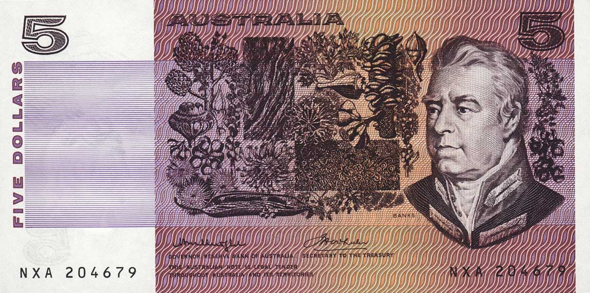 Front of Australia p44b3: 5 Dollars from 1974