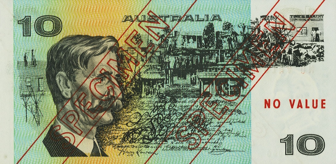 Back of Australia p45s1: 10 Dollars from 1974