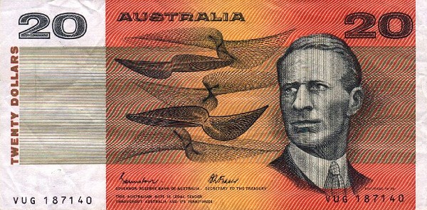Front of Australia p46e: 20 Dollars from 1985