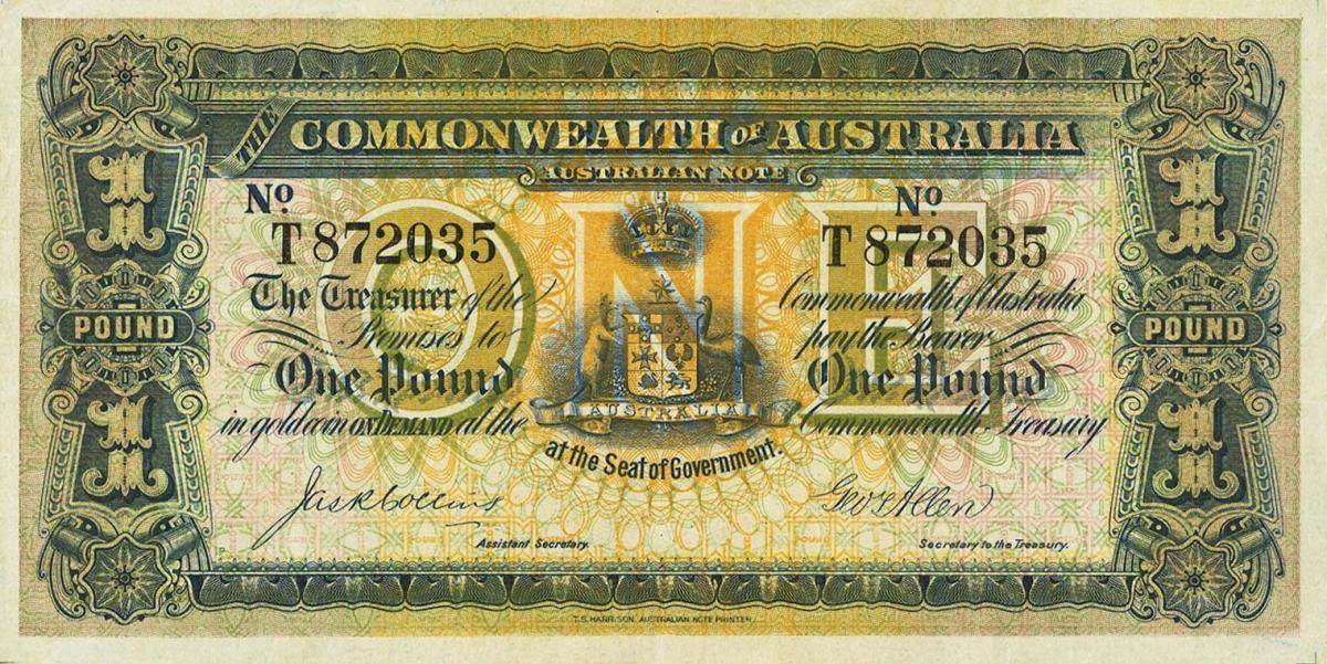 Front of Australia p4c: 1 Pound from 1913
