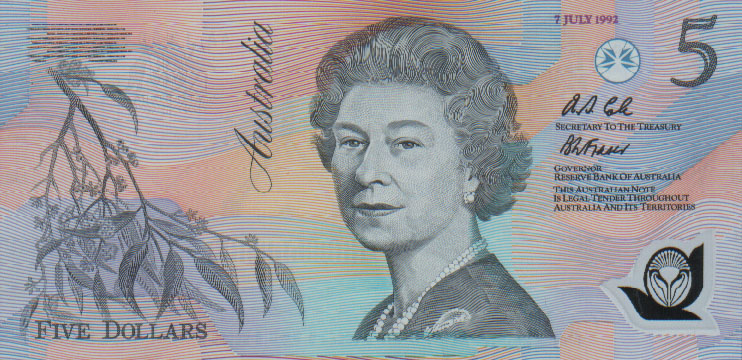 Front of Australia p50a: 5 Dollars from 1992