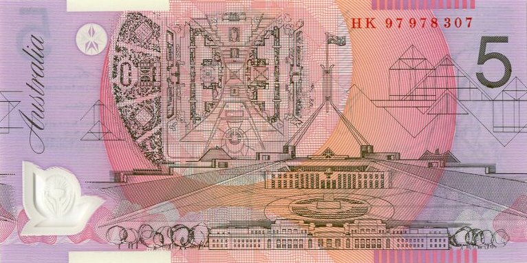 Back of Australia p51c: 5 Dollars from 1995
