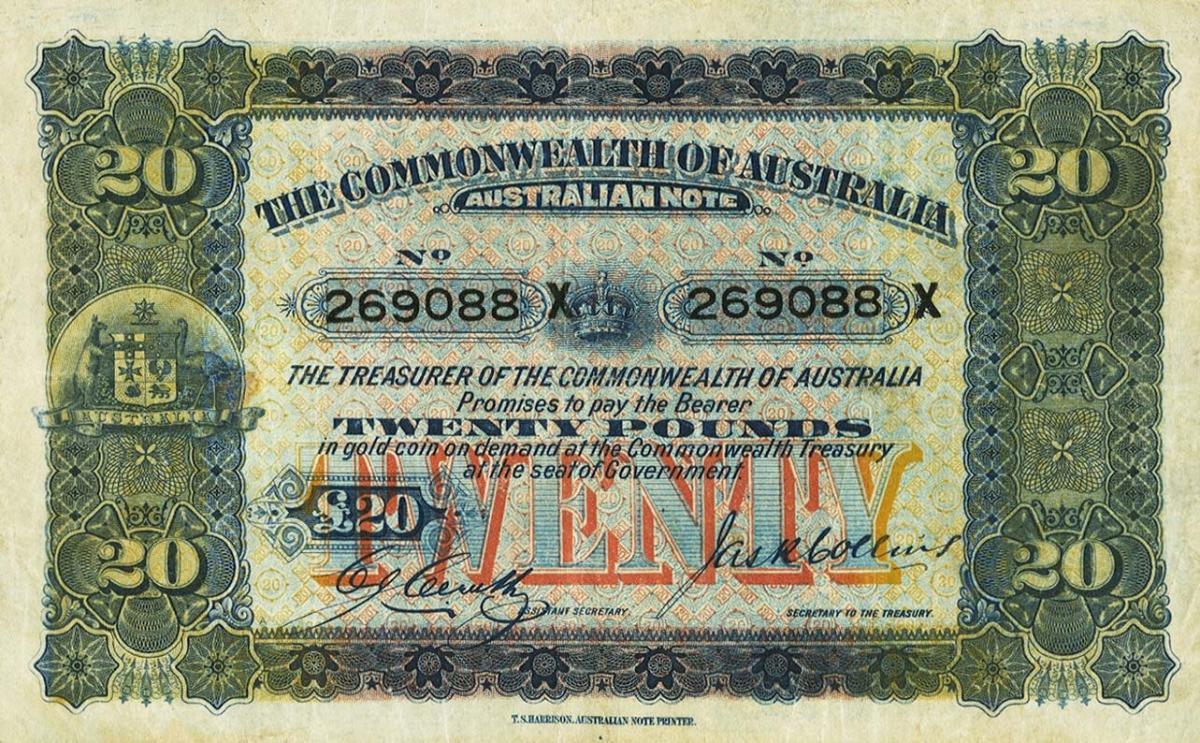 Front of Australia p7c: 20 Pounds from 1918