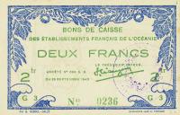 Gallery image for French Oceania p12b: 2 Francs