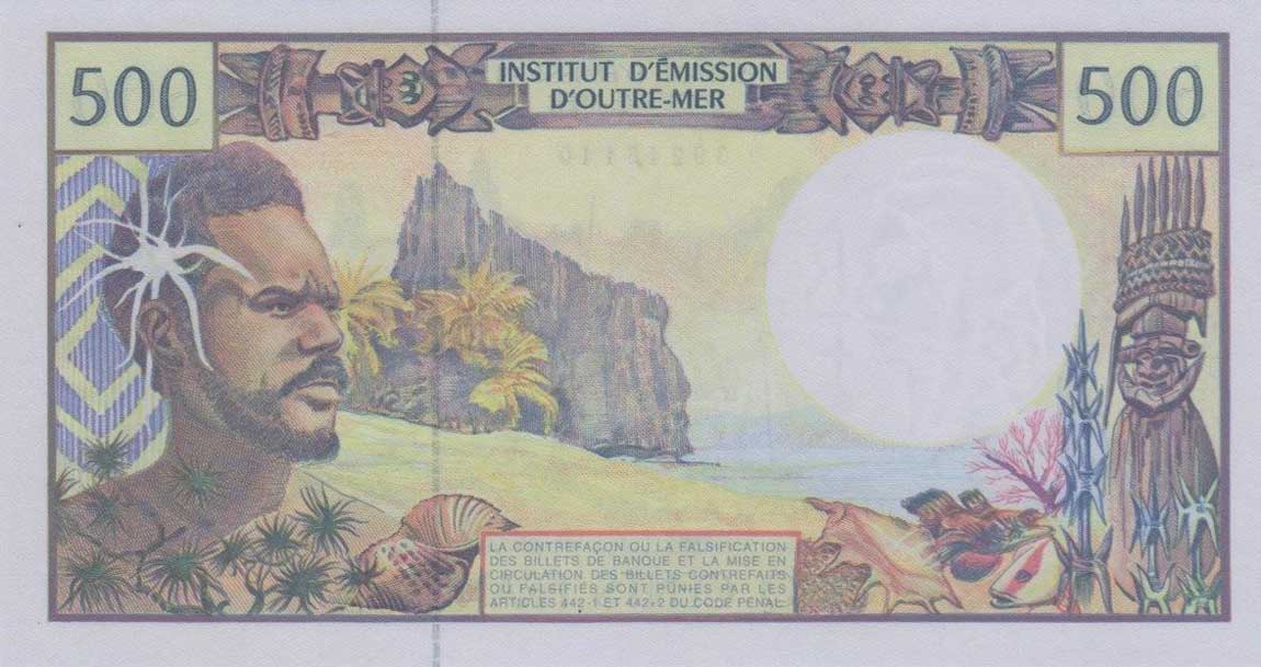 Back of French Pacific Territories p1h: 500 Francs from 1992