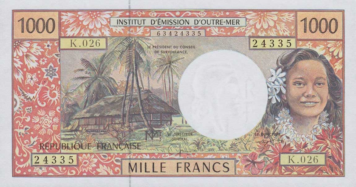 Front of French Pacific Territories p2c: 1000 Francs from 1996