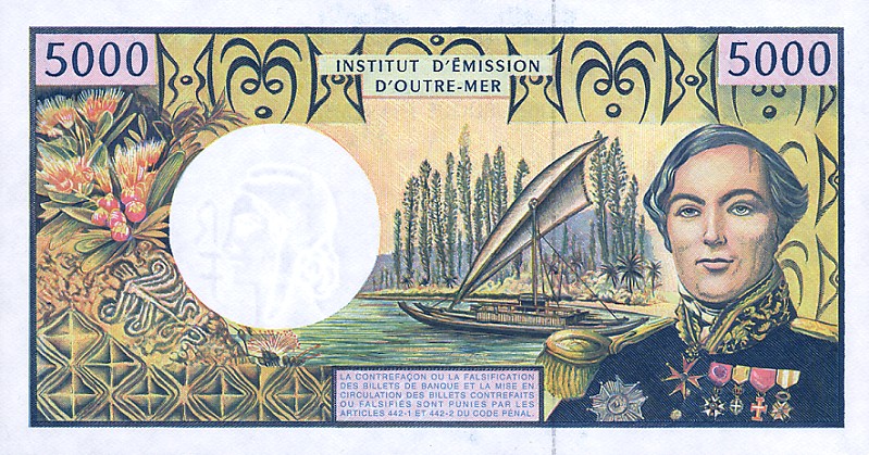 Back of French Pacific Territories p3a: 5000 Francs from 1996
