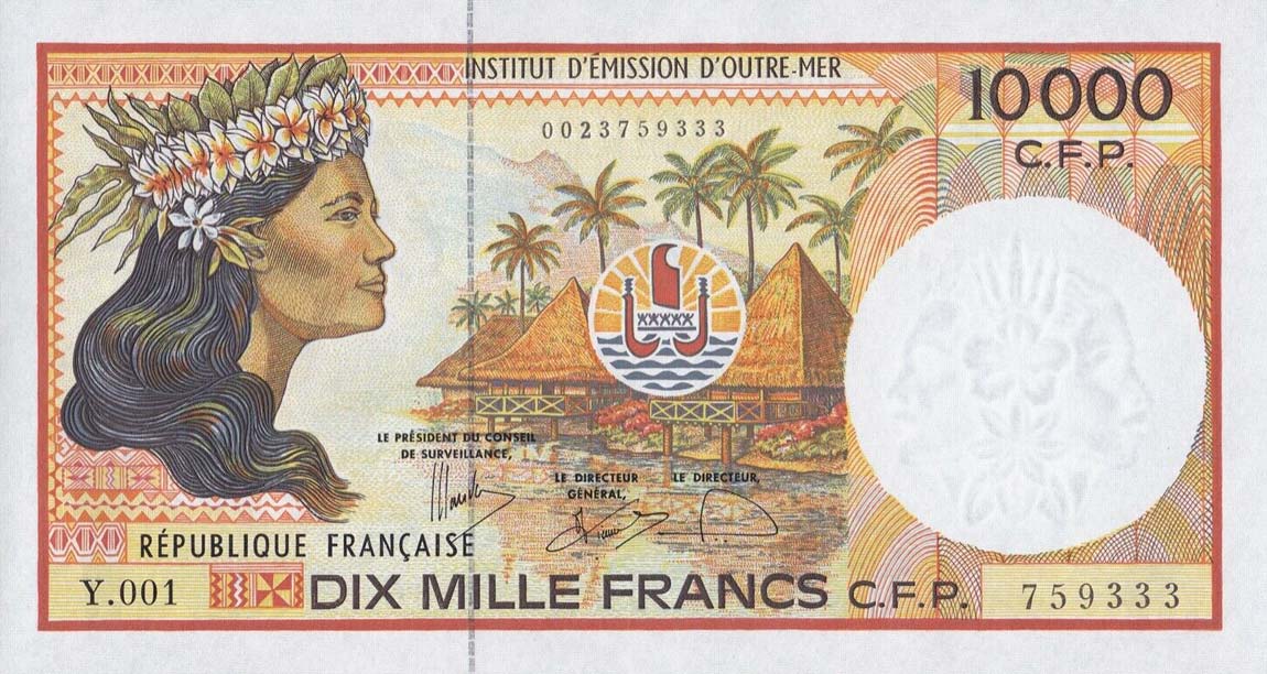 Front of French Pacific Territories p4f: 10000 Francs from 1985
