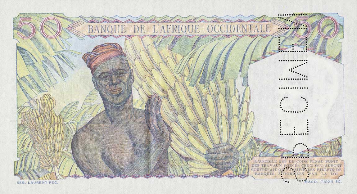 Back of French West Africa p39s: 50 Francs from 1944