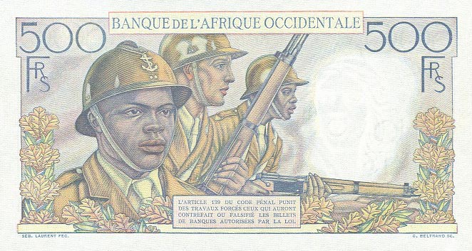 Back of French West Africa p41a: 500 Francs from 1946