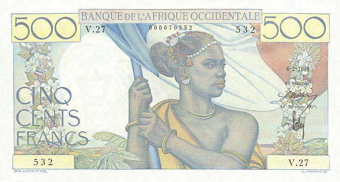 Front of French West Africa p41a: 500 Francs from 1946
