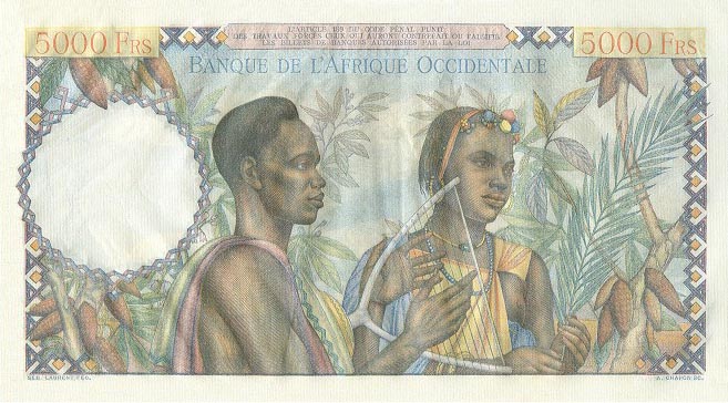 Back of French West Africa p43a: 5000 Francs from 1947
