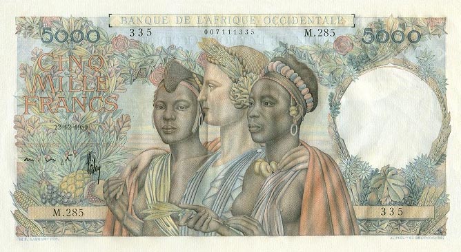 Front of French West Africa p43a: 5000 Francs from 1947
