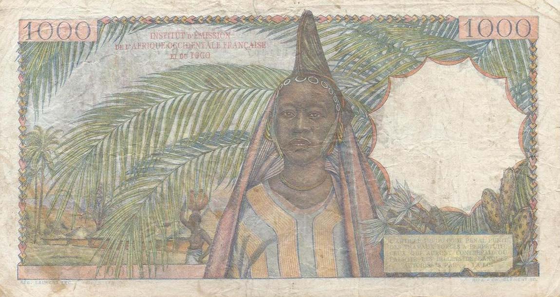 Back of French West Africa p48: 1000 Francs from 1955