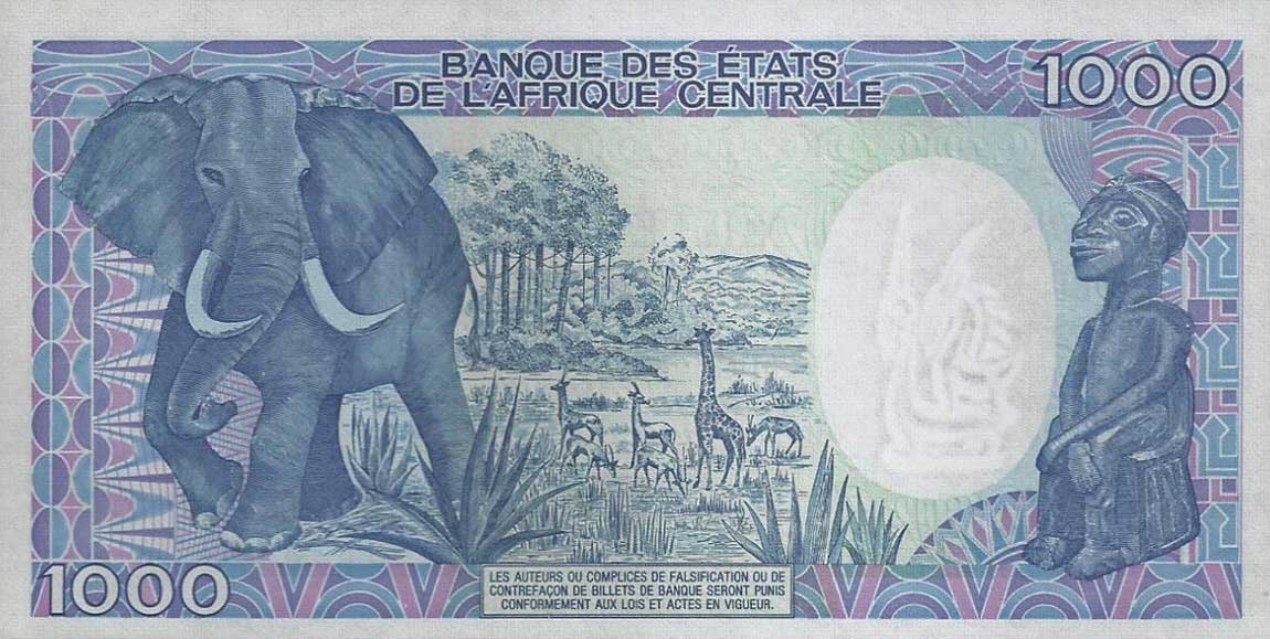 Back of Gabon p10b: 1000 Francs from 1991