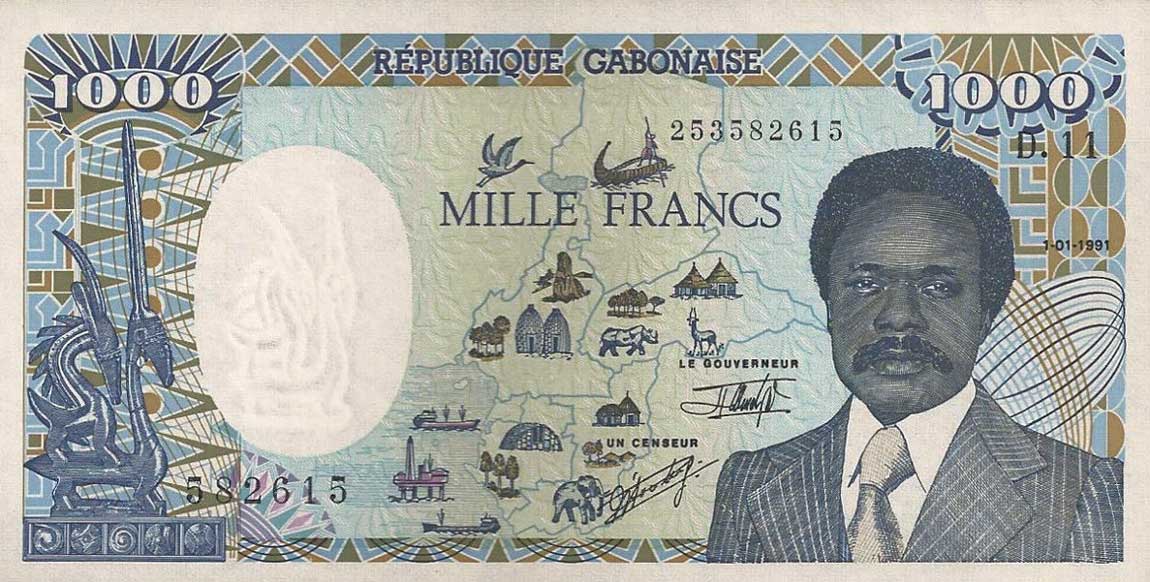 Front of Gabon p10b: 1000 Francs from 1991