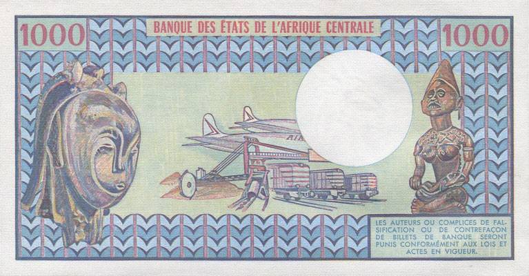 Back of Gabon p3d: 1000 Francs from 1978