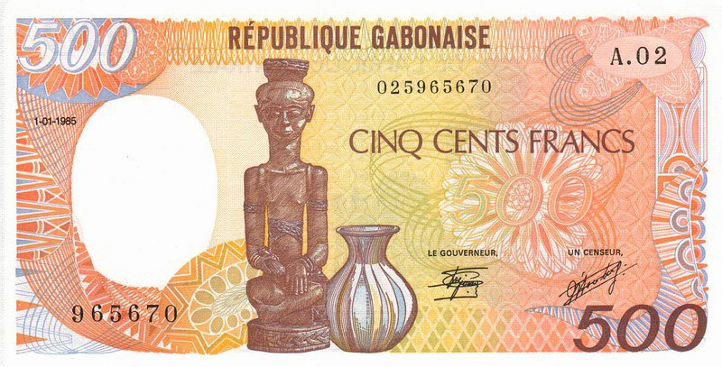 Front of Gabon p8: 500 Francs from 1985