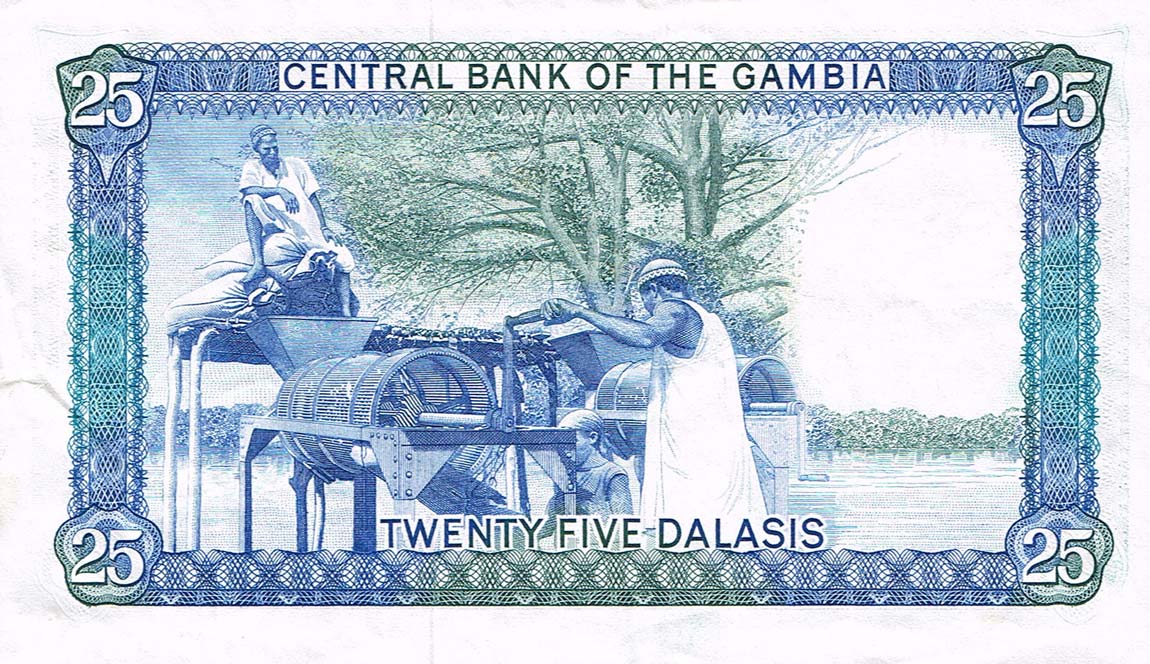 Back of Gambia p11b: 25 Dalasis from 1987
