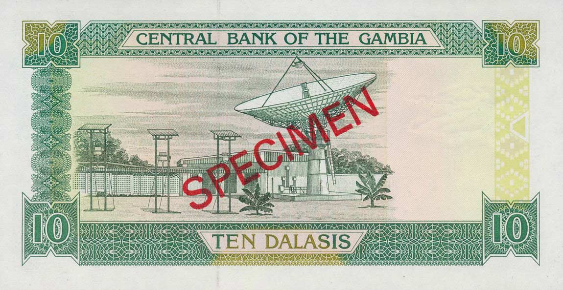 Back of Gambia p13s: 10 Dalasis from 1991